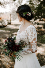 Cheap A-line Bateau Long Sleeve Rustic Lace Wedding Dresses,MW507