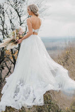 Crop Top Lace Two Piece Boho Spaghetti Straps Wedding Dresses, MW509