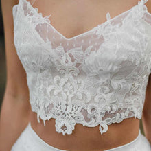 Crop Top Lace Two Piece Boho Spaghetti Straps Wedding Dresses, MW509