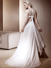 Princess A-Line Wedding Dresses V Neck Court Train Chiffon Sleeveless Sparkle & Shine with