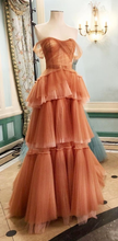 Off the Shoulder Tulle Tiered Long Prom Dress, A Line Evening Gown Y1897