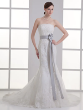 Wedding Dresses Strapless Chapel Train Lace Satin Strapless with Sashes  Ribbons Bow(s) Beading