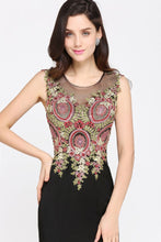 Mermaid Sweep Train Black Sleeveless Evening Dresses with Appliques