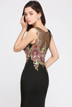 Mermaid Sweep Train Black Sleeveless Evening Dresses with Appliques