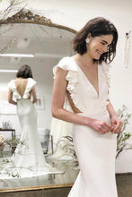 Mermaid Cap Sleeves V-neck Wedding Dresses with Ruffles, Bridal Gown, MW614