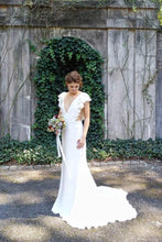 Mermaid Cap Sleeves V-neck Wedding Dresses with Ruffles, Bridal Gown, MW614