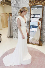 Mermaid Cap Sleeves V-neck Wedding Dresses with Ruffles, Bridal Gown, MW614