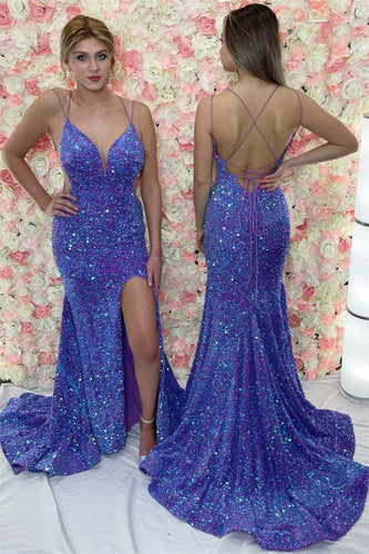 Mermaid Lace-Up Back Sequins Prom Dress With Slit SYP142