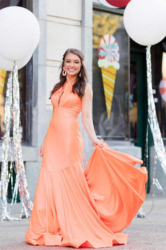 Mermaid Halter Orange Long Prom Dress SYP153