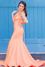 Mermaid Halter Orange Long Prom Dress SYP153