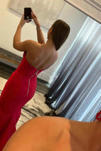 Mermaid Prom Dresses With Slit Red Satin Prom Dress SYP114