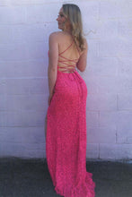 Mermaid Hot Pink Sequined Pom Dress with Slit SYP92