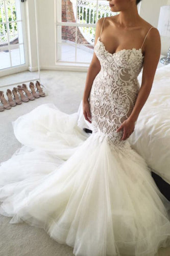 Mermaid Lace Spaghetti Straps Sweetheart Wedding Dresses, Bridal Dress, MW551