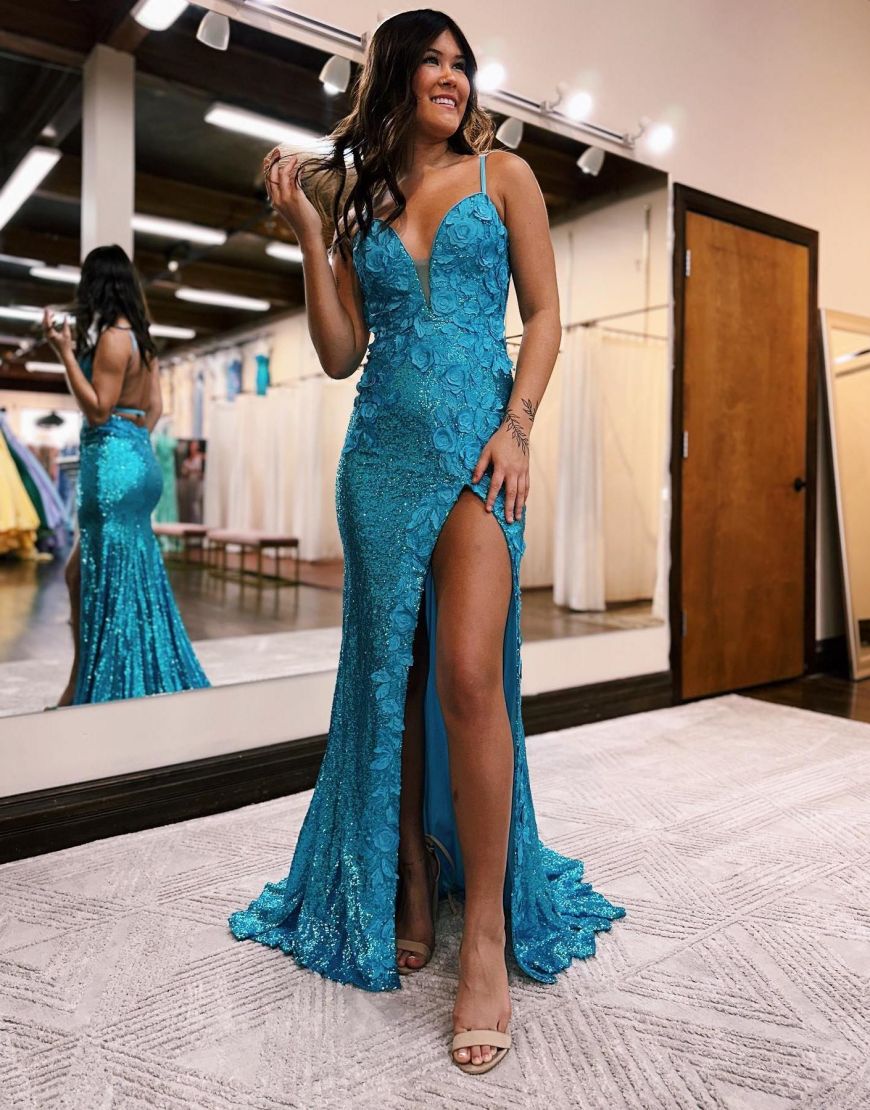 Miracle |Mermaid V Neck Sequins Prom Dress with Slit