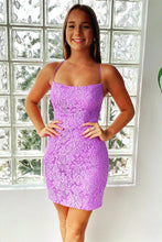 Mermaid Purple Bodycon Lace Up Short Lace Homecoming Dress  PD473