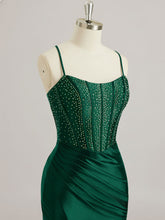 Mermaid Scoop Sweep Train Satin Prom Dress with Rhinestone