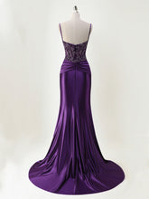 Mermaid Spaghetti Straps Satin Long Corset Appliqued Prom Dress
