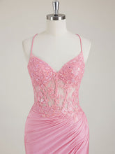 Mermaid Spaghetti Straps V-Neck Sequins Prom Dress with Slit