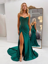 Mermaid Strapless Corset Beaded Prom Dress with Slit