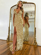 Mermaid V-Neck Backless Long Tight Sequin Prom Dress