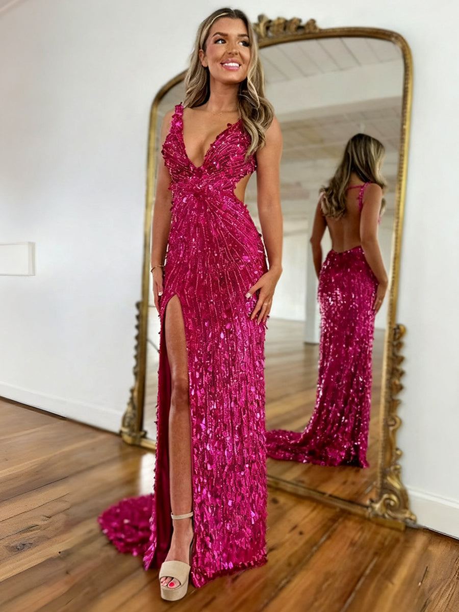 Mermaid V-Neck Backless Long Tight Sequin Prom Dress – Anna PromDress