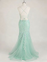 Mint Green V-Neck Mermaid Prom Dress with Floral Sequin Appliqué