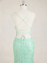 Mint Green V-Neck Mermaid Prom Dress with Floral Sequin Appliqué