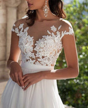 White Lace A-Line Front Split Wedding Dresses With Appliques, Bridal Dress, MW191