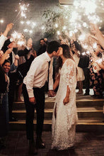 Sheath Boho Batwing Sleeve Lace Rustic Ivory Wedding Dresses ,MW276