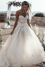 Cheap Tulle A-line Sweetheart Long Wedding Dresses with Lace Appliques,MW394