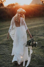 Batwing Sleeve Lace Rustic Wedding Dresses Ivory Sheath Boho Wedding Dresses,MW407