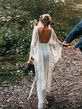 Batwing Sleeve Lace Rustic Wedding Dresses Ivory Sheath Boho Wedding Dresses,MW407