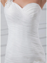 A-Line Wedding Dresses One Shoulder Court Train Organza Satin Spaghetti Strap with Pick Up Skirt Ruched Appliques