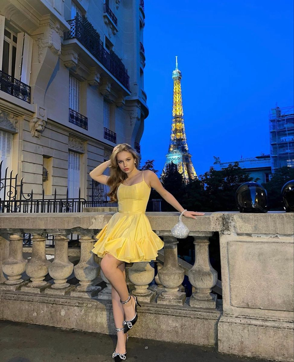 A-line Spaghetti Straps Yellow Homecoming Dress Yellow Graduation Dress For Teen Y2364