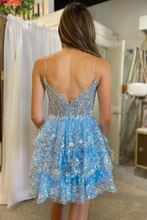A-Line Light Blue Sequins Multi-Layers Short Homecoming Dress Y2764