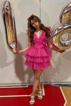 Cute Pink Ruffled Tiered Tulle Short Homecoming Dress Y1995