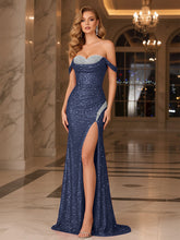 Dark Red Crystal Off-the-Shoulder Corset Prom Dress with Slit