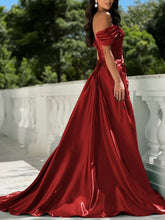 Off-the-Shoulder Asymmetrical Sequin Bodice Prom Dress with Slit