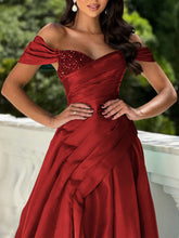 Off-the-Shoulder Asymmetrical Sequin Bodice Prom Dress with Slit