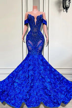 Charming Off-The-Shoulder Sequined Royal Blue Mermaid Prom Dresses