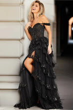 Tiered Ruffle Prom Dress High Slit Corset Prom Dress SYP174