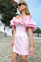 Off Shoulder Sleeveless Satin Mini Homecoming Dress With Ruffles PD540
