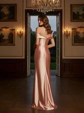 Off The Shoulder Stretch Pleated Satin Formal Dress