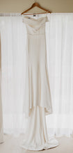 Off Shoulder Simple Design White Satin Open Back Mermaid Wedding Dresses,DB0172