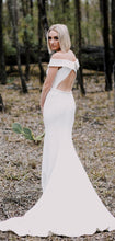 Off Shoulder Simple Design White Satin Open Back Mermaid Wedding Dresses,DB0172