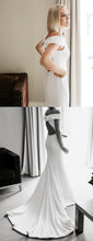 Off Shoulder Simple Design White Satin Open Back Mermaid Wedding Dresses,DB0172