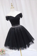 Off The Shoulder Black Homecoming Dress Tulle Short Prom Dress PD468