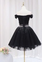 Off The Shoulder Black Homecoming Dress Tulle Short Prom Dress PD468