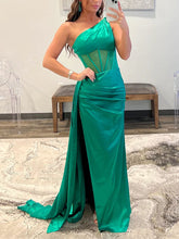 One-Shoulder Corset Bodice Prom Dress with High Slit