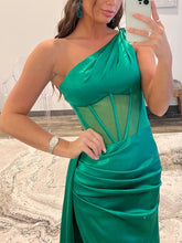 One-Shoulder Corset Bodice Prom Dress with High Slit